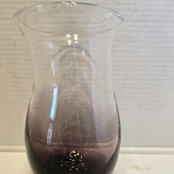 VINTAGE EGGPLANT PURPLE AND CLEAR, CONTROLED BUBBLE, HAND BLOWN VASE. - Picture 3 of 10
